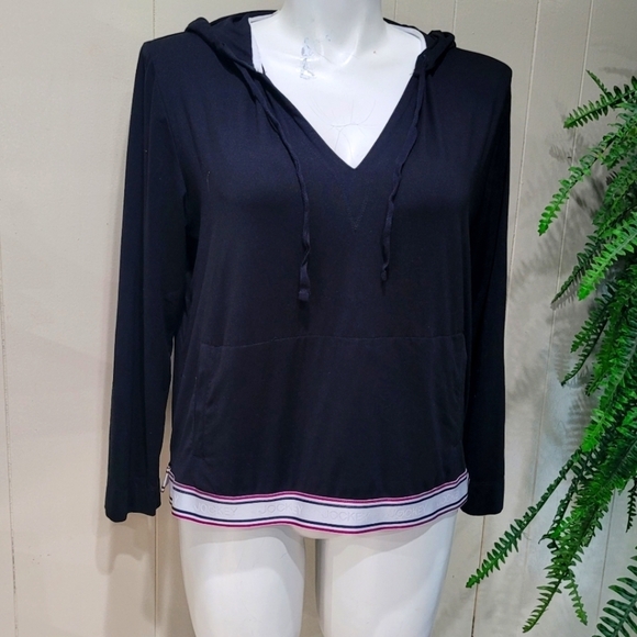 Jockey Tops - Jockey BLACK Hoodie Activewear V Neck Elastic Waist Hem Stretch Women’s XL-EUC